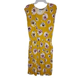 Apt‎ 9 Dress Womens Small Yellow Floral Cap Sleeve Elastic Waist Pockets Casual